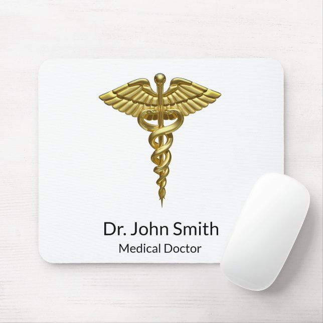Professional Precious Medical Gold Caduceus Mouse Mat (With Mouse)