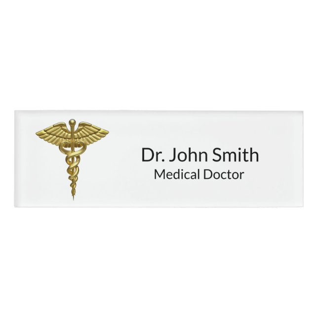 Professional Precious Medical Gold Caduceus Name Tag (Front)