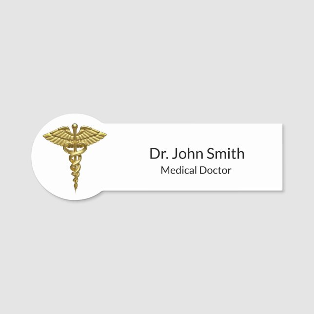 Professional Precious Medical Gold Caduceus Name Tag (Front)