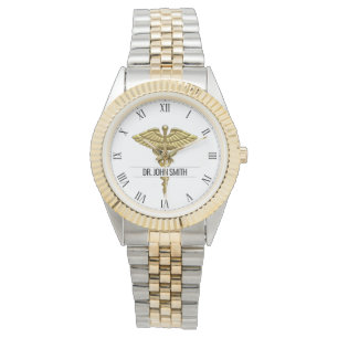 Professional Precious Medical Gold Caduceus Name Watch