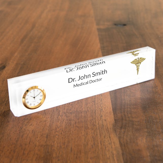 Professional Precious Medical Gold Caduceus Nameplate (Side)