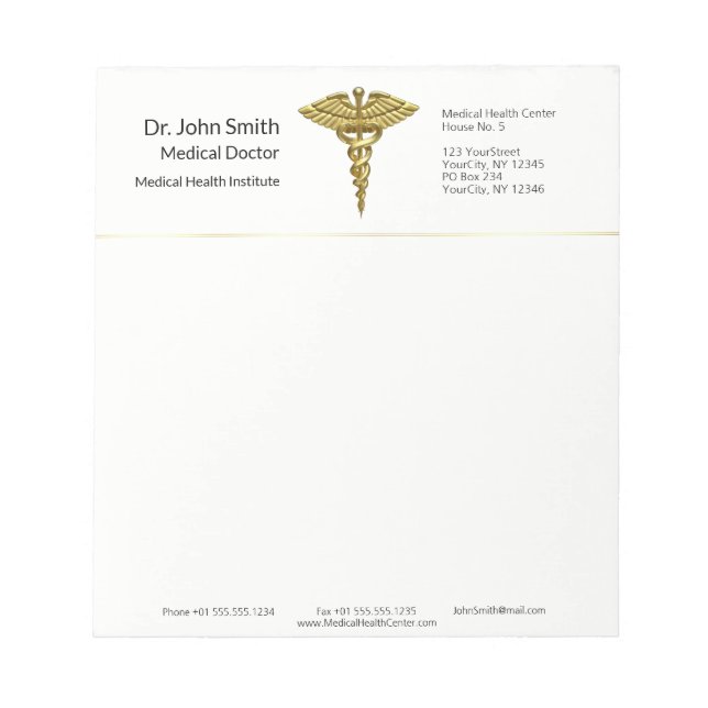 Professional Precious Medical Gold Caduceus Notepad (Front)