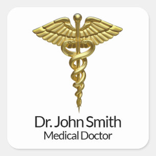 Professional Precious Medical Gold Caduceus Square Sticker