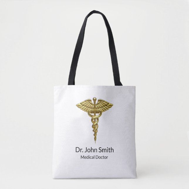 Professional Precious Medical Gold Caduceus Tote Bag (Front)