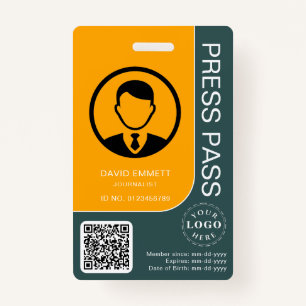 Professional Press Pass with QR Code and Photo ID Badge