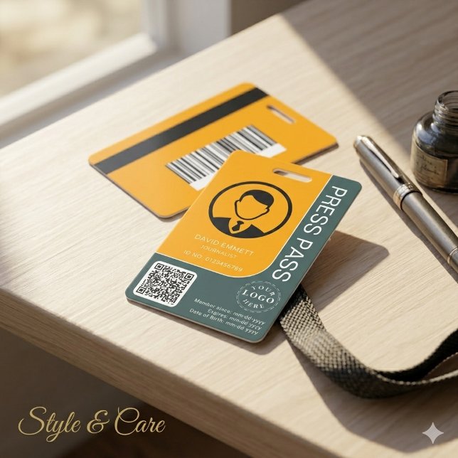 Professional Press Pass with QR Code and Photo ID Badge (Professional Press Pass with QR Code and Photo Badge)