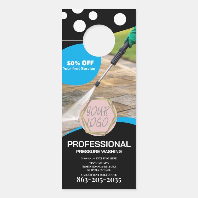 Professional Pressure Wash Minimalist Logo Coupon Door Hanger (Front)