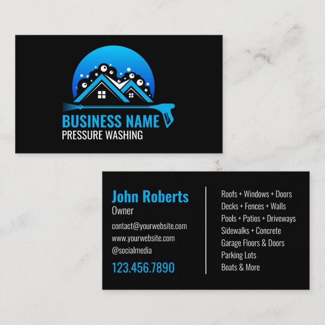 Professional Pressure Washing Blue Black Business Card (Front/Back)