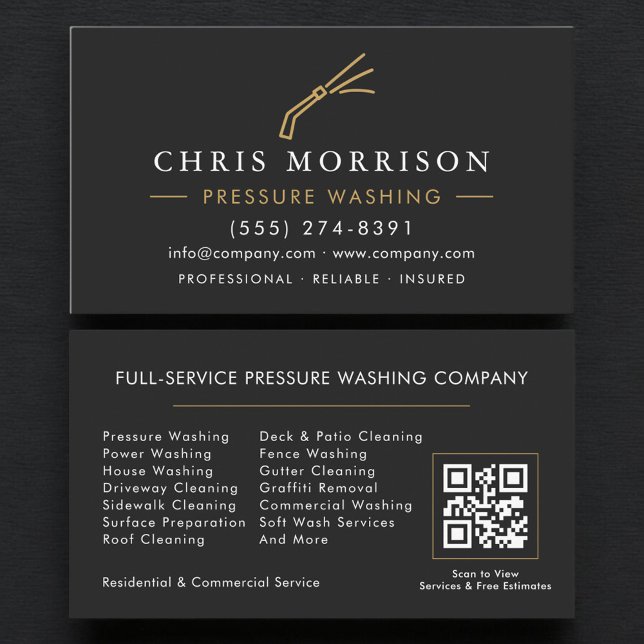 Professional Pressure Washing Power Wash QR Code  Business Card (Creator Uploaded)