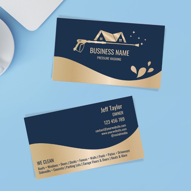 Professional Pressure Washing Power Washing Navy  Business Card (Creator Uploaded)