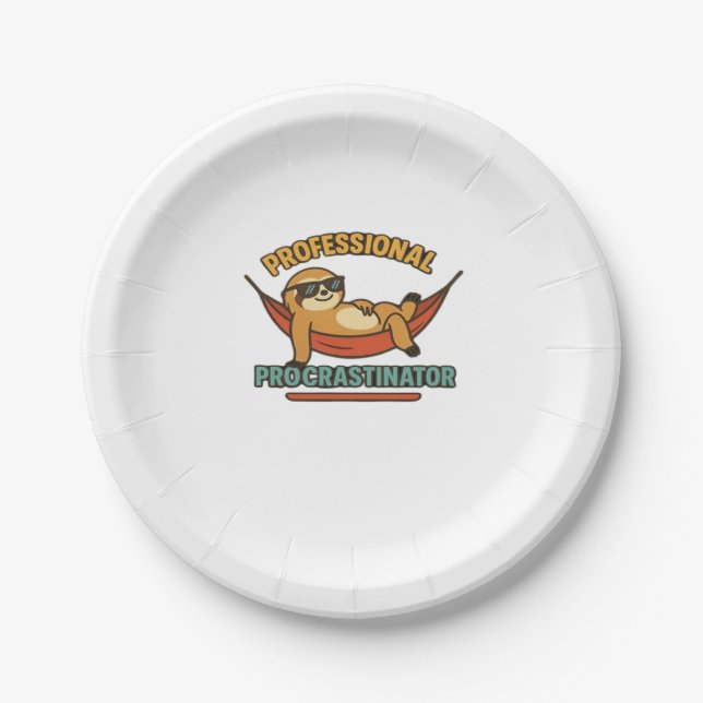 Professional Procrastinator Sloth Retro T-Shirt Cl Paper Plate (Front)