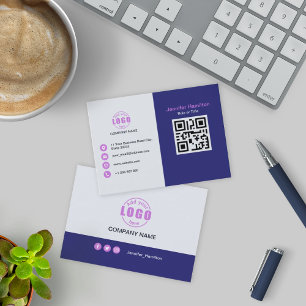 Professional Purple add your Logo QR Code Business Card