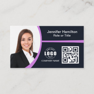 Professional Purple add your Logo QR Code Business Card