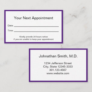 Professional Purple and White Doctor's Office Appointment Card