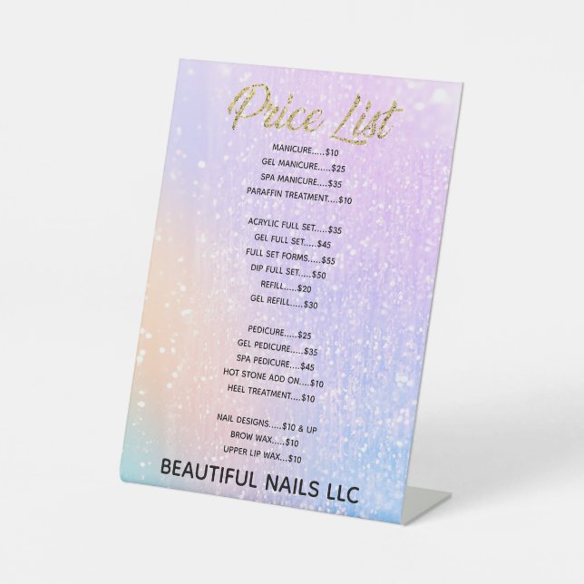 Professional Purple Glitter Nail Salon Price List  Pedestal Sign (Front)