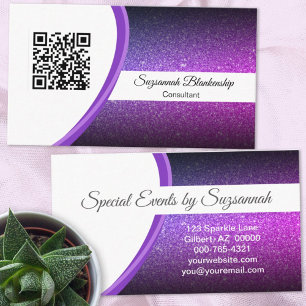 Professional Purple Glitter QR Code Template Business Card