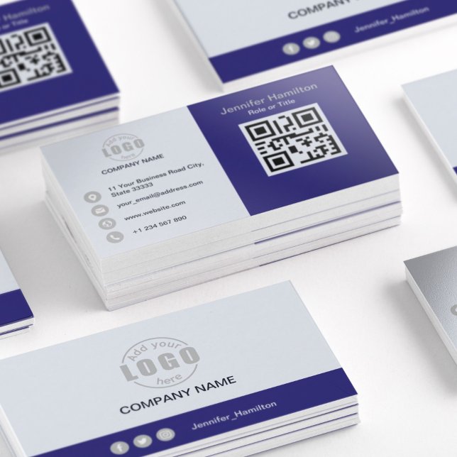 Professional Purple Grey add your Logo QR Code Business Card (Creator Uploaded)