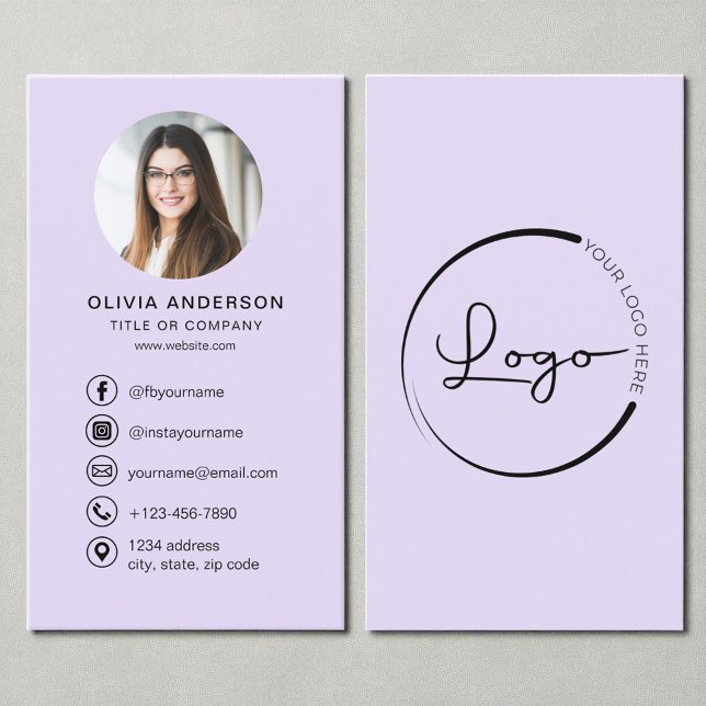 Professional Purple Lilac Photo Logo Social Media Business Card (Creator Uploaded)