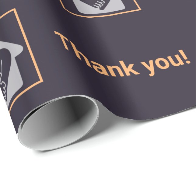 Professional Purple & Orange Custom Logo Thank You Wrapping Paper (Roll Corner)