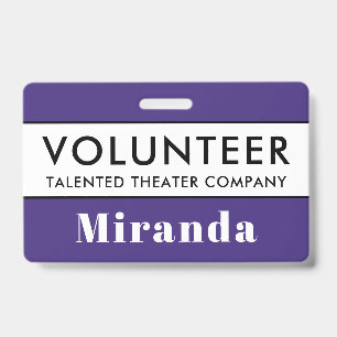 Professional Purple Volunteer Name Badge ID Badge