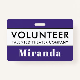 Professional Purple Volunteer Name Badge ID Badge
