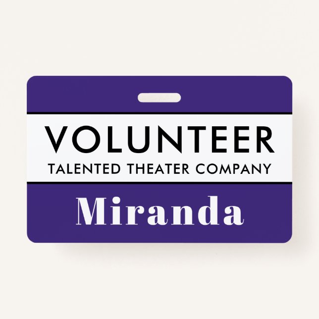 Professional Purple Volunteer Name Badge ID Badge (Front)