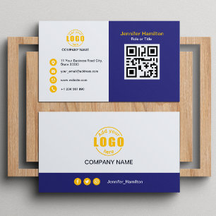 Professional Purple Yellow add your Logo QR Code Business Card