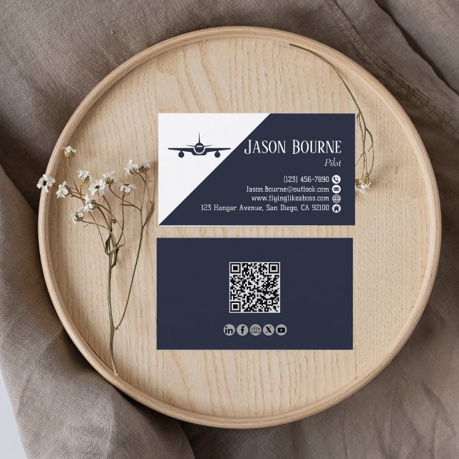 Professional QR Code, Aviation,Blue,minimalist  Business Card (Creator Uploaded)