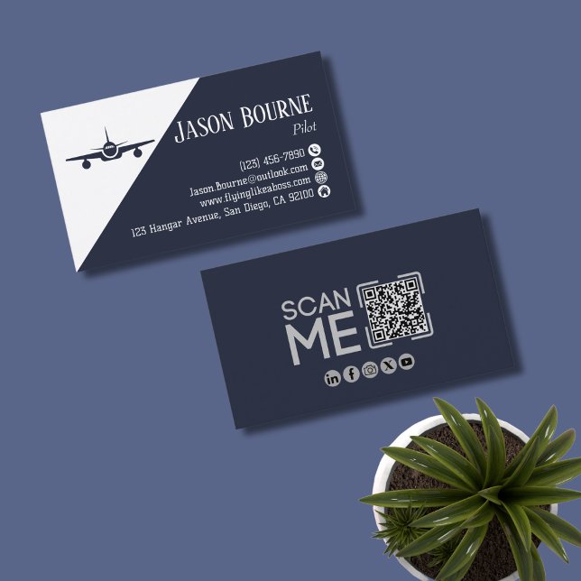 Professional QR Code, Aviation,Blue,minimalist  Business Card (Creator Uploaded)