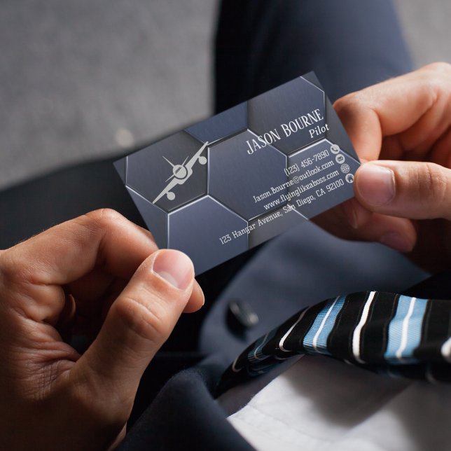 Professional QR Code,Aviation, Modern Blue Silver  Business Card (Creator Uploaded)
