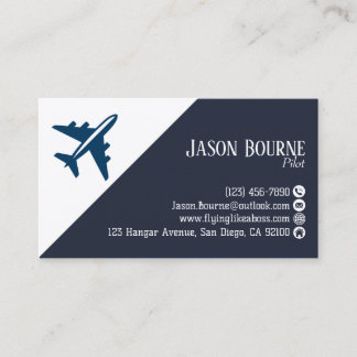 Professional QR Code Aviation Navy Blue Minimalist Business Card