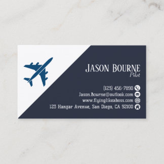 Professional QR Code Aviation Navy Blue Minimalist Business Card