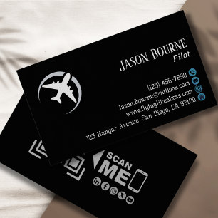 Professional QR Code Aviation Navy Blue Modern  Business Card