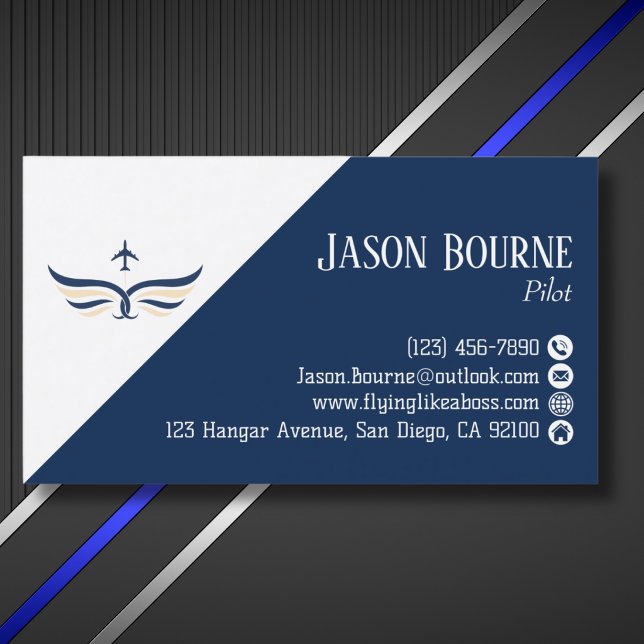 Professional QR Code Aviation Navy Blue White Business Card (Creator Uploaded)
