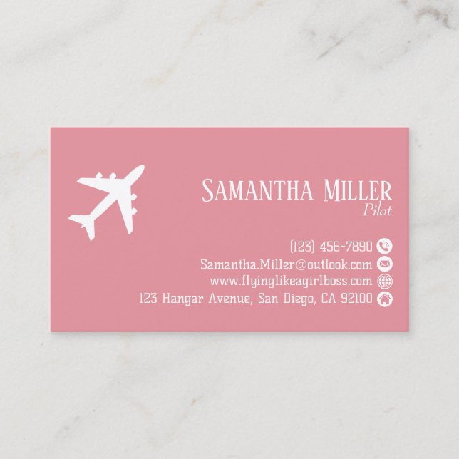 Professional QR Code Aviation Pink White Custom Business Card (Front)