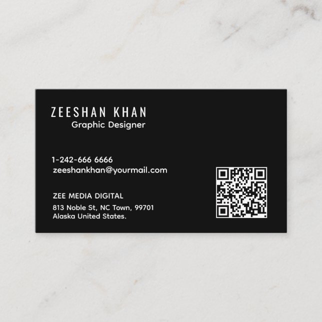 Professional QR Code Black Classic Business Card  (Front)
