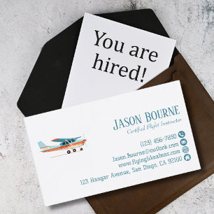 Professional QR Code Cessna Aeroplane Blue Custom Business Card