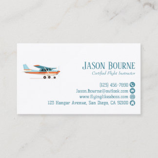 Professional QR Code Cessna Airplane Blue Custom Business Card