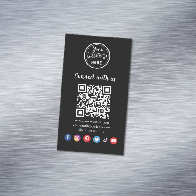 Professional QR Code Connect With Us Social Media Magnetic Business Card (In Situ)