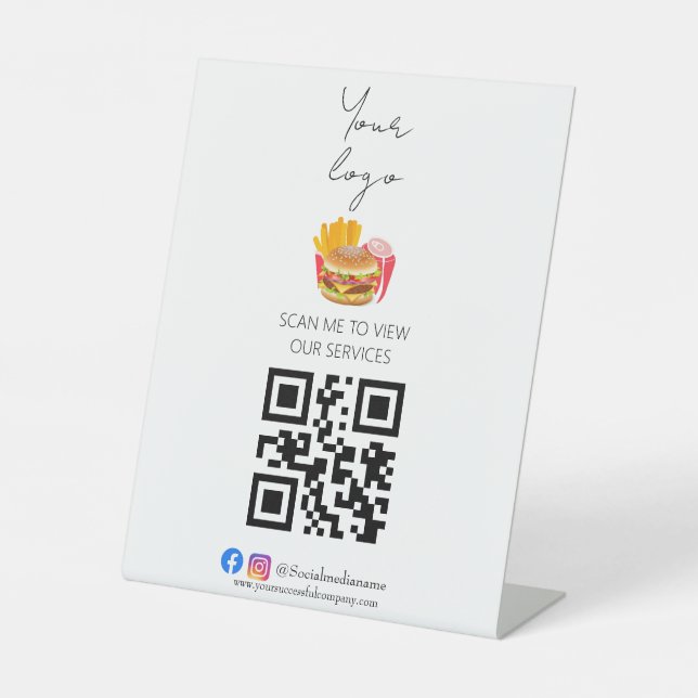 Professional qr code contactless menu  pedestal sign (Front)