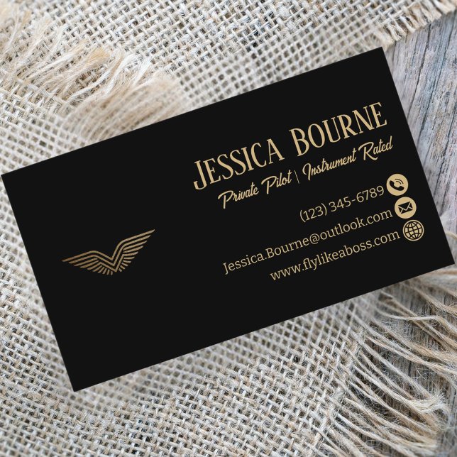 Professional QR Code Elegant Black Gold Pilot Lux Business Card (Creator Uploaded)