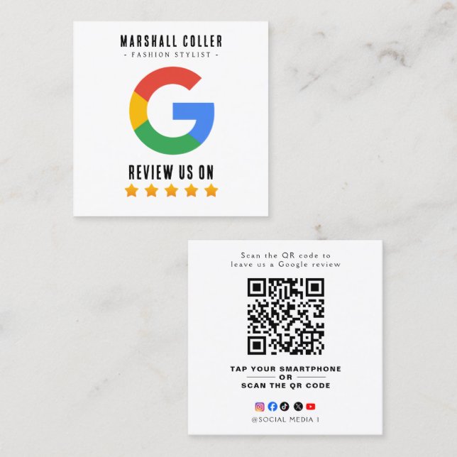 Professional QR Code Google Review  Square Business Card (Front/Back)