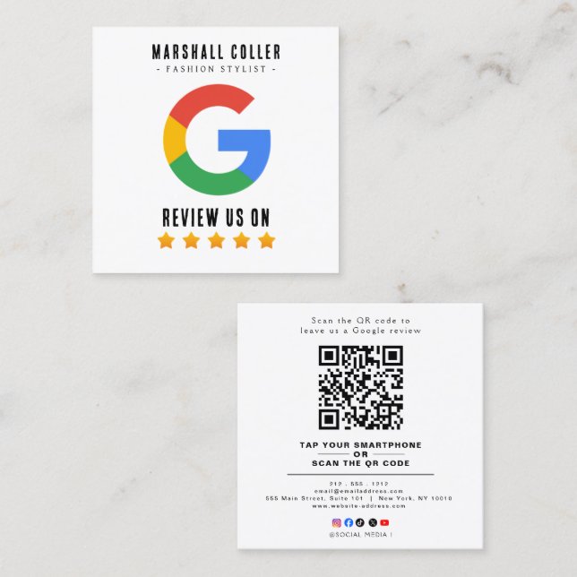 Professional QR Code Google Review  Square Business Card (Front/Back)