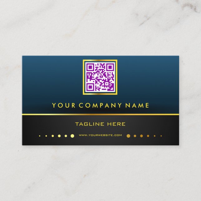 Professional QR Code Gradient Blue and Gold Business Card (Front)