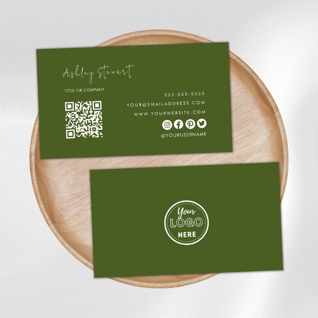Professional Qr Code Logo Modern Moss Green Business Card (Creator Uploaded)