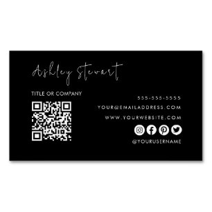 Professional Qr Code Modern Minimalist Black Magnetic Business Card