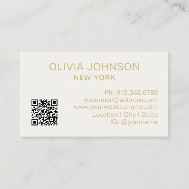 Professional QR Code Modern Minimalist Gold Ivory Business Card (Front)