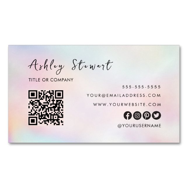Professional Qr Code Modern Pink Opal Stylish Magnetic Business Card (Front)