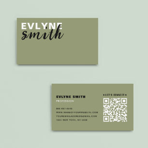 Professional QR Code Modern Sage Green Script Business Card