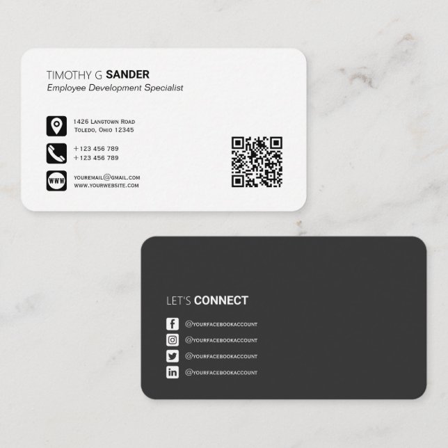 Professional QR code personal social media network Business Card (Front/Back)